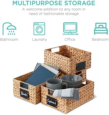 Best Choice Products Set of 4 9x12in Water Hyacinth Pantry Baskets, Woven Organizers w/Chalkboard Label, Chalk Marker - Natural - Image 6