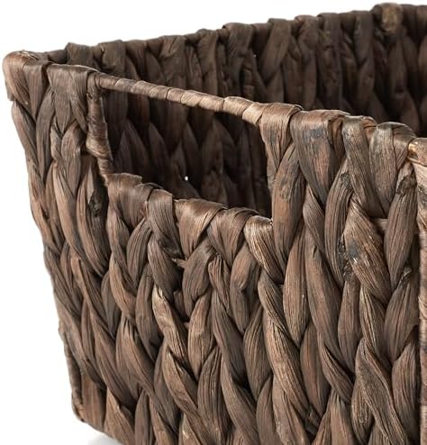 Casafield Set of 4 Water Hyacinth Storage Baskets with Handles - Espresso Brown, Woven Storage Bins for Shelves, Blankets, Laundry Organization - Image 5