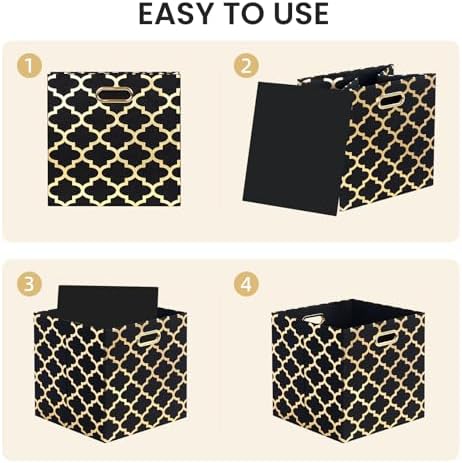 Posprica 13x13x13 Storage Cube Bins, Collapsible Storage Bins Fabric Storage Cubes Organizer Baskets Box Drawers for Shelves, Closet, Wardrobe, Bookshelf, Cabinet,(Set of 4, Black/Gold lantern) - Image 4