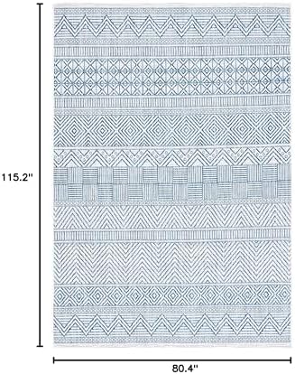 SAFAVIEH Washable Rug Outdoor Courtyard Collection - 6'7" x 9'6", Ivory & Navy, Non-Shedding & Easy Cleaning, Ideal for Patio, Backyard, Mudroom (CY8196-53412) - Image 6