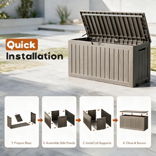92 Gal Deck Box,Waterproof Resin Outdoor Storage Gas Lift,Lockable Grey - Image 7