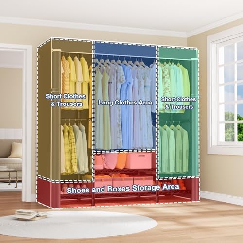 ULIFHOME E3C Black Clothes Rack with Gray Cover, Heavy Duty Garment Rack - Image 5