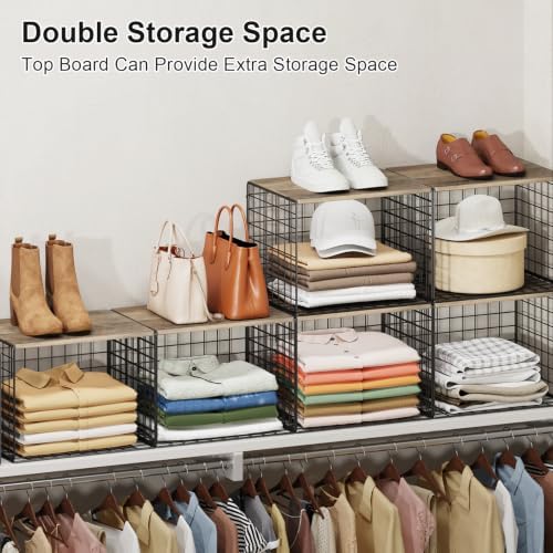 Widened & Heightened Closet Organizers And Storage Shelves With Top Board, Set of 3 Stackable Closet Shelf Organizer Storage Bin Basket For Clothes Sweaters,Space-saving, Sturdy,Wider Higher Size - Image 5