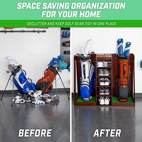 GoSports Premium Wooden Golf Bag Organizer and Storage Rack - Black, White or Brown Finish - Holds 2 Golf Bags - Image 2