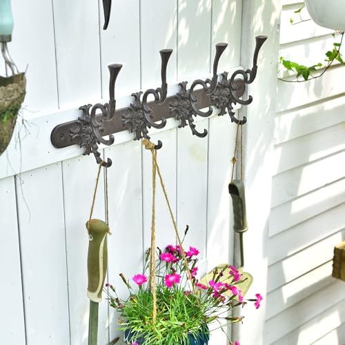 Sungmor Vintage Cast Iron Wall Hook Rack - Ornate 4-Hooks Coat and Hat Organizer - Heavy Duty Decorative Hanger for Entryway, Bathroom, or Mudroom - Retro Court Style & Rustic Bronze Finish - Image 5