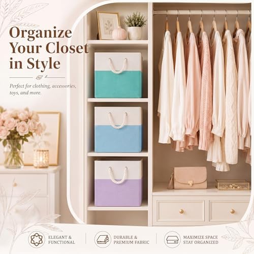 6 Pack Pastel Foldable Storage Bins , 11 Inch Cube Fabric Storage Baskets - Image 4