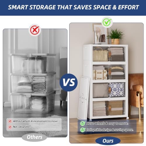 SAILUN 144QT Stackable Storage Bins with Lid, Storage Cabinet 4 Pack White - Image 4