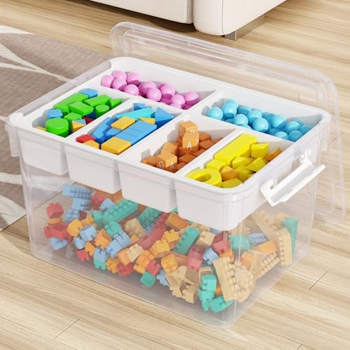 40Qt Stackable Storage Bin with Lid Tray Craft Box Organizer, 1Pack,WH by HOMETUK