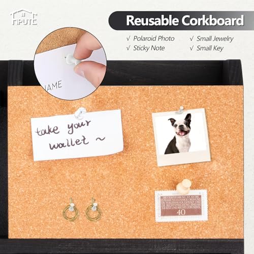Key Holder for Wall Mount with Mail Organizer, Farmhouse Key Holder for Wall with Shelf, Chalkboard&Corkboard, Entryway Organizer 11 Metal Hooks, Decorative Natural Pine Wood, 14.6*11.1*3.3”, B-Black - Image 4