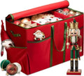 ZOBER Large Christmas Ornament Storage Box - Stores 80 3" Ornaments, With Dividers - With Large Compartment for Figurines, and Accessories, Durable Christmas Containers Holder (Red, 80-3" Ornaments) by ZOBER