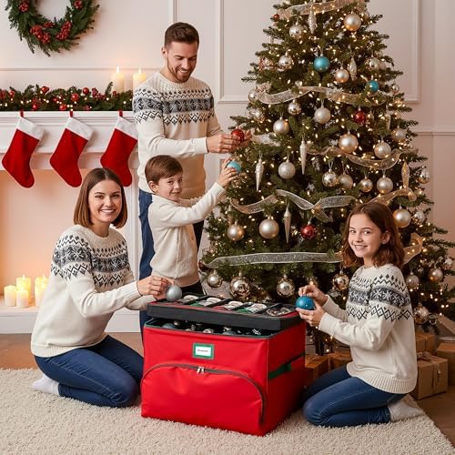 Christmas Nutcracker and Figurine Collectible Storage Box - Holds Up to 72 Ornaments 4” x 4” - Top Adjustable Compartments for Figurines, Nutcrackers, etc - Heavy Duty 600D/ Inside PVC Material - Image 2