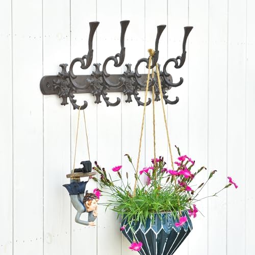 Sungmor Vintage Cast Iron Wall Hook Rack - Ornate 4-Hooks Coat and Hat Organizer - Heavy Duty Decorative Hanger for Entryway, Bathroom, or Mudroom - Retro Court Style & Rustic Bronze Finish - Image 4