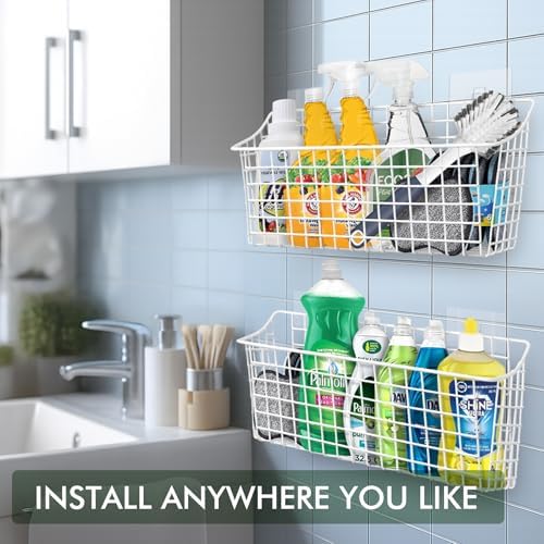 Large Wall Hanging Baskets 2 Set Rubber Coating Shelving Organizers(White) - Image 5