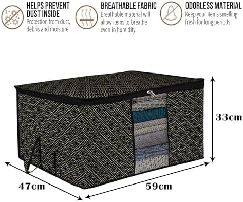 Kuber Industries (Pack of 24) Underbed Storage Bag | Golden-Dot | Large Blanket Organizer | Clothing Storage Bag | Clear Window & Handle Storage Bag | Kambal Storage Bag | Black - Image 4