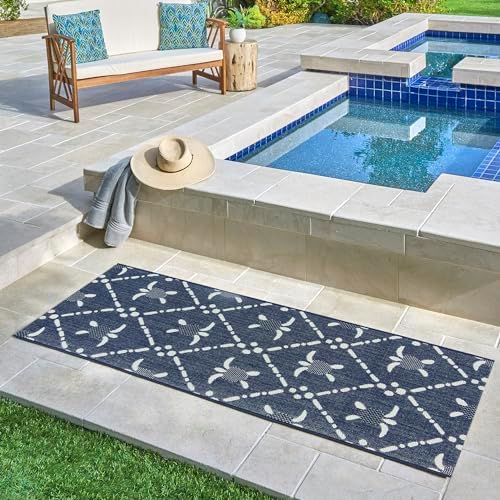 Gertmenian Indoor/Outdoor Kona Coast by Reyn Spooner Runner Rug - 2x6 Runner, Stain & UV Resistant, Ideal for Deck, Patio, Poolside Rooms - Turtle Geometric, Navy Blue, 46662 - Image 2