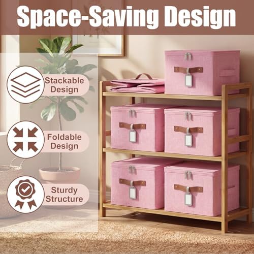 6 Pack Fabric Closet Storage Bins with Lids, 10×8×7 in, Pink - Image 5