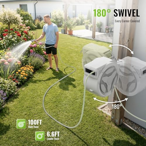 Etoolab Retractable Garden Hose Reel 100ft x 1/2 in with 10 Spray Nozzle - Image 4