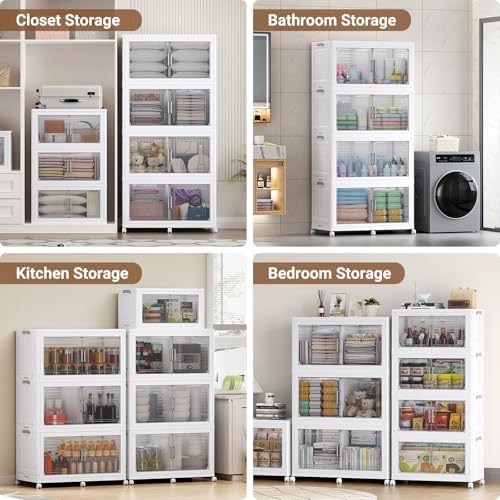 BROVIEW 324 Qt Stackable Storage Bins Foldable Cabinet, V40 White 3-Pack - Image 6