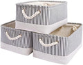 Mangata Fabric Storage Bins, Set of 3 Foldable Canvas Storage Basket W/Handles for Organizing Shelves Toys Clothes Nursery Home Closet(Grey Stripe, Medium) by Mangata