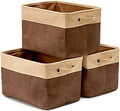 EZOWare Set of 3 Large Canvas Fabric Tweed Storage Organizer Cube Set W/Handles for Nursery Kids Toddlers Home and Office - 15 L x 10.5 W x 9.4 H -Brown/Beige by EZOWare