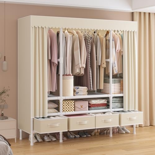 Portable Closet with Drawers 55.1"x17.7"x65.7" Wardrobe Closet Pale Yellow - Image 2