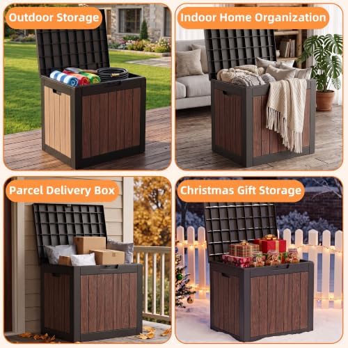 Vixzen 35 Gallon Deck Boxes Outdoor Waterproof, Lockable Resin Storage Box with lid for Furniture Cushions, Weatherproof Containers Outside Storage Boxes for Garden Patio Tools(Black Cognac Walnut) - Image 7