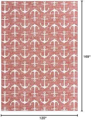 Unique Loom Outdoor Coastal Collection Area Rug - Ahoy (10' x 14' 1" Rectangle, Rust Red/ Ivory) - Image 2