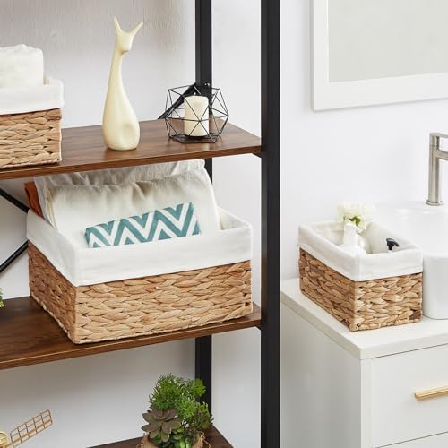 Vagusicc Wicker Basket, 3-Pack Water Hyacinth Wicker Storage Basket with Handles, Storage Baskets for Organizing, Large Hyacinth Storage Baskets for Shelves with Liner (Water Hyacinth Baskets Set) - Image 5