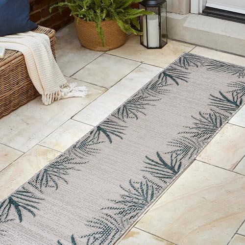 JONATHAN Y Palm Frond Border Indoor Outdoor Runner Rug 2X8 Blue/Cream, Isla Coastal Cottage for Backyard, Patio, Porch, Easy-Cleaning, High Traffic, Pet-Friendly, Non-Shedding (TSN207C-28) by JONATHANY