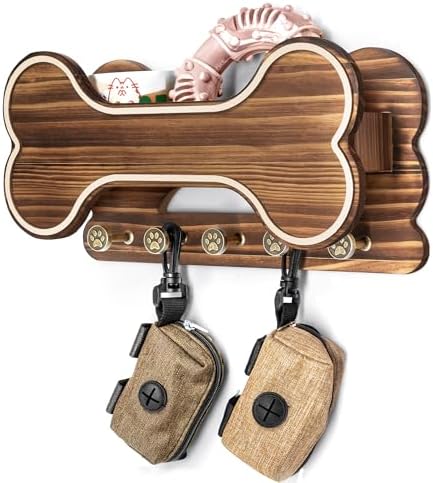 MTERSN Dog Leash Holder for Wall with Key Hooks for Dog Gear Storage, Brown by MTERSN