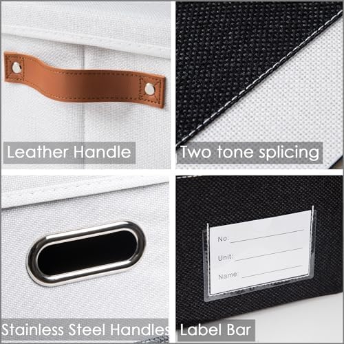 PRANDOM Larger Foldable Storage Bins with Handles [5-Pack] Fabric Collapsible Storage Boxes Baskets Cubes Containers with Handles for Closet Living Room Bedroom (Black & White 17.3x12.2x10.4'') - Image 4