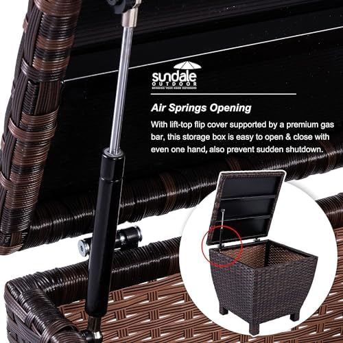 Sundale Brown Wicker Storage Box, 13 Gallon Outdoor Deck Bin with Lid - Image 6