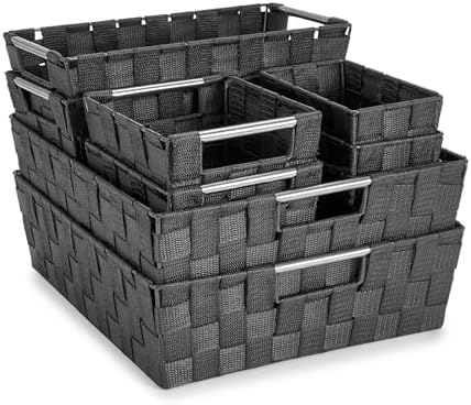 Sorbus Baskets for Organizing, Woven Storage Set (9 Piece Set, Gray) by Sorbus