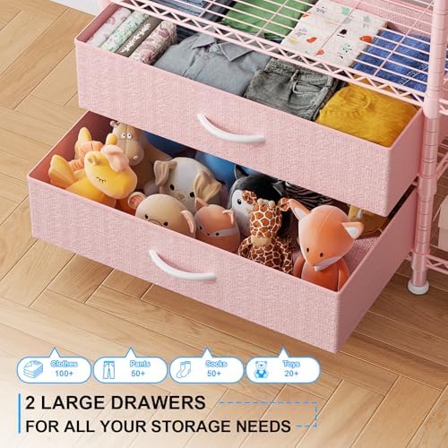 Ulif F3 Heavy Duty Clothes Rack（With Fabric Drawers）Freestanding Clothing Racks for Hanging Clothes，Adjustable Closet Organizer System，Portable Garment Rack 40" W x 15" D x 72" H，Max Load 700LBS，Pink - Image 3