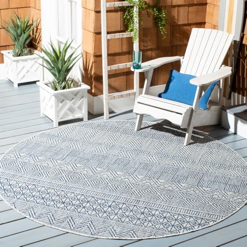 SAFAVIEH Washable Rug Outdoor Courtyard Collection - 7'10" Round Grey & Navy, Non-Shedding & Easy Cleaning, Ideal for Patio, Backyard, Mudroom (CY8196-36812) by Unknown