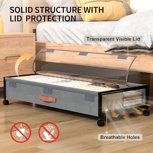 Under Bed Storage Containers with Wheels Large Underbed Shoes Blankets Clothes Toy Storage Drawers for College Dorms Bedrooms Nursery Rooms Organization (Grey 2 Pack, 7.5in height(36"x16.6"x7.48")) - Image 5