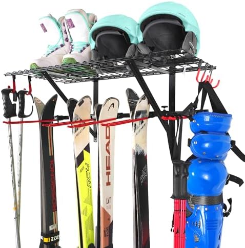Mythinglogic Ski Equipment Storage Rack with Shelf for Garage and Shed by Mythinglogic