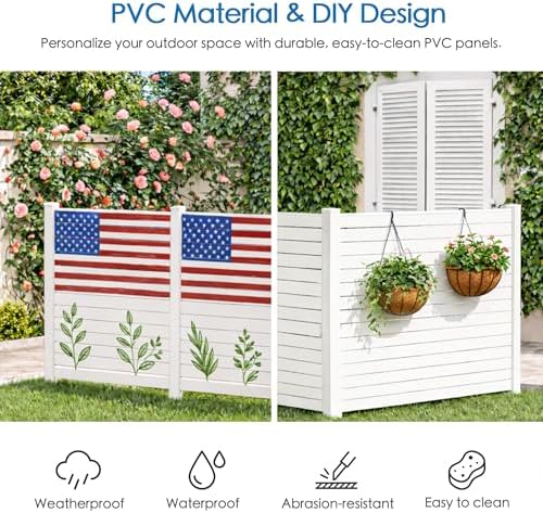 Kozyard 50" W x 48" H Outdoor Privacy Screen with Aluminum Posts, Air Conditioner Fence Panels, Pool Equipment Enclosure, Trash Can Screen Fence Kit for Outside Backyard Patio (White/4Panels) - Image 4