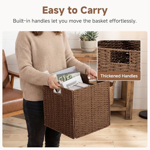 StorageWorks 13 inch Cube Storage Bins, Wicker Baskets for Storage, Brown - Image 3