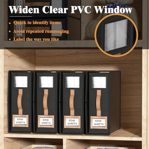 6 Pack Foldable Bed Sheets Set Organizers and Storage(King & Queen Size),Linen Fabric Closet Organizers with Window,Folding Bedding Storage Box for Bedsheets and Pillow Cube Organizer-Black - Image 4