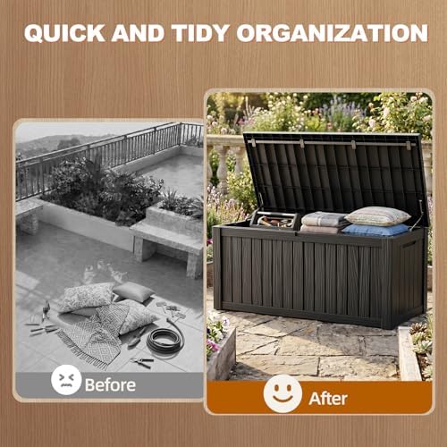 EFU Outdoor Storage Box 210 Gallon Deck Box, Waterproof Resin, Black - Image 4
