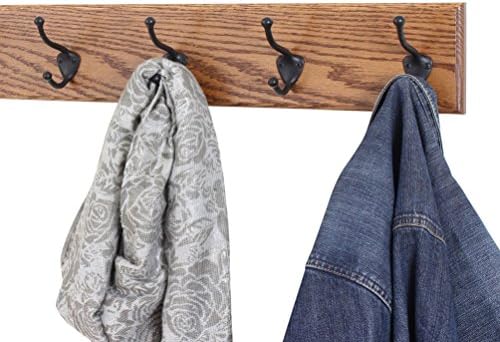 PegandRail Oak Wall Mounted Coat Rack with Bronze Hooks 4.5" Ultra Wide (Chestnut, 20" x 4.5" with 4 Hooks) - Image 2