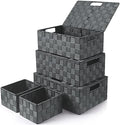 Storage Baskets with Lids: 5 Pack Stackable Woven Storage Bins, Grey by Uvellgift