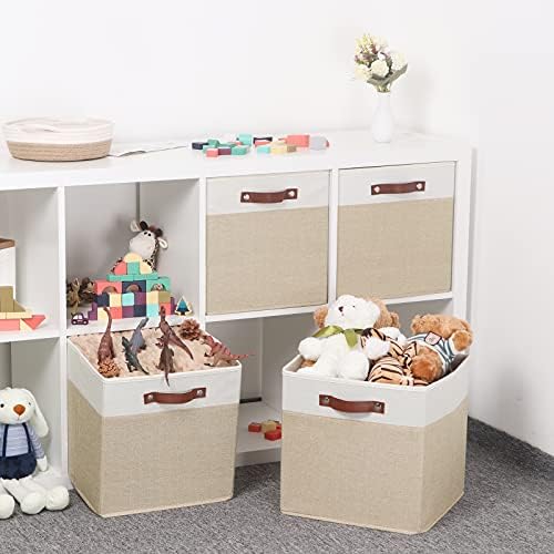 Temary Cube Storage Bins 13 Inch Fabric Storage Cubes Storage Baskets for Shelves Closet Baskets for Cube Storage with Leather Handles, Cloth Organizer Bins for Home - Image 6
