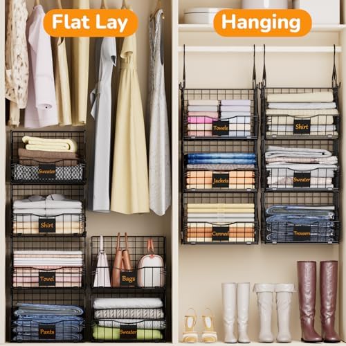 Hanging Closet Organizers and Storage, 6 Tier Closet Shelf Clothes Organizer with 2 S-Hooks, Multi-Functional Iron Wire Baskets, for Clothing, Sweaters, Handbags, Hat, Canned - Image 4