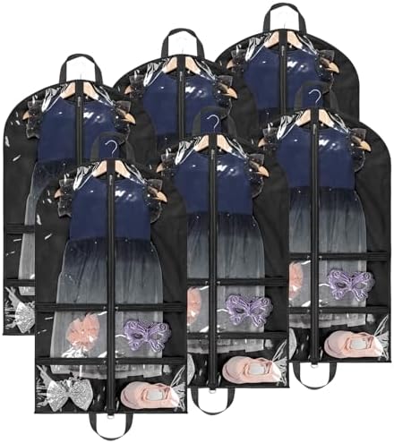 LOVEGRASS Kids Garment Bags for Dance with 4 Zipper Pockets, 6 Pack, Black by LOVEGRASS