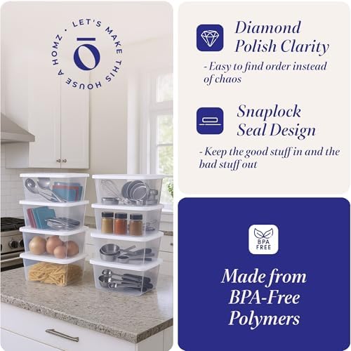 HOMZ Clear Plastic Storage Bins w/Snaplock Lids, 6 Qt, White, 10 Pack - Image 3