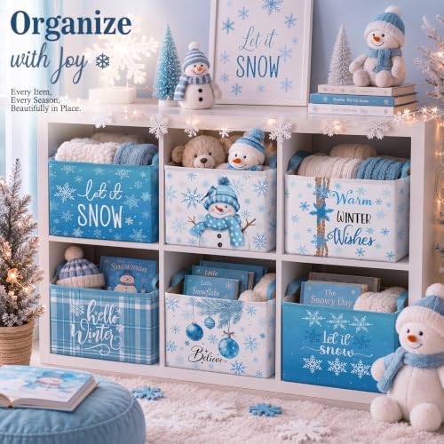 Bucherry 6 Pack Winter Storage Baskets, Snowflake Collapsible Canvas Bins - Image 6