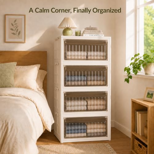 106QT Stackable Storage Bins with Lid, 4-Tier Collapsible Storage Cabinet - Image 4