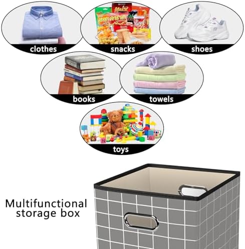 Yunkeeeper storage bins Cubes, Fabric Cube Organizer with Handle, Foldable Cube Bins for Cloth or Accessary Storage, 11x11x11, Set of 6, (Grey grid) - Image 3